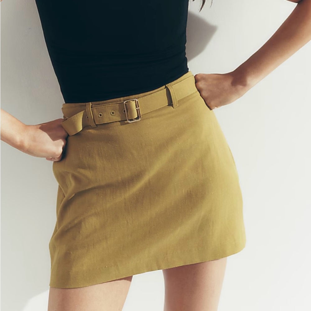 Express mustard green linen skirt